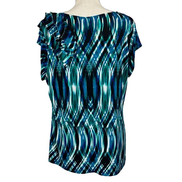 Worthington 1X-Large Top Cap Sleeves Stretch Ruffled Scoop Neck Abstract Multi - Picture 4 of 7